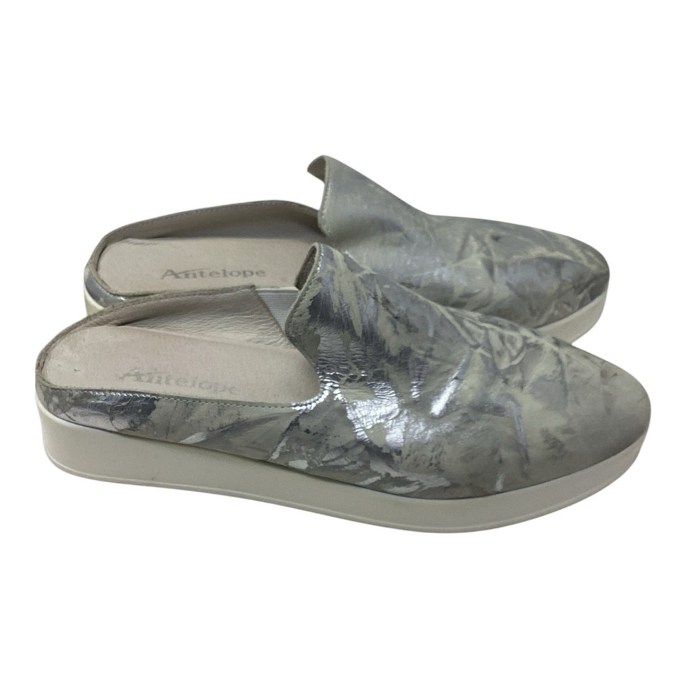Women's ANTELOPE COLLECTION Silver Crinkle Leather Slides Mule Sz EU38 - US 7.5